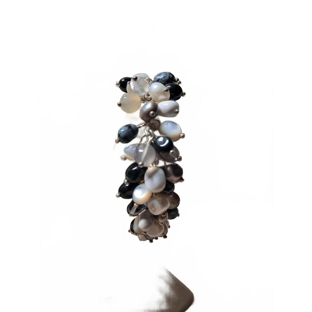 Freshwater pearl charm bracelet white gray mop in sterling silver cha cha